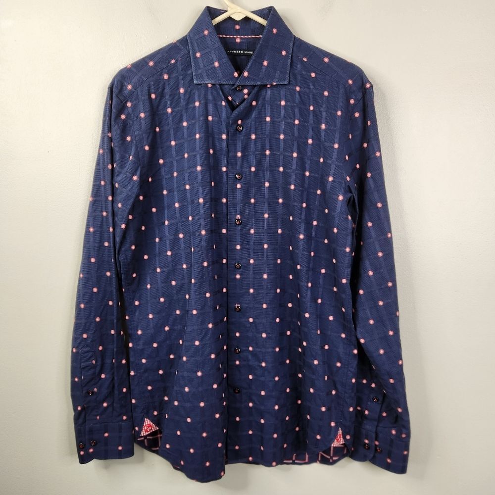 Hammermade Mens Long Sleeve Printed Cotton Button Down Dress Shirt 41/16
